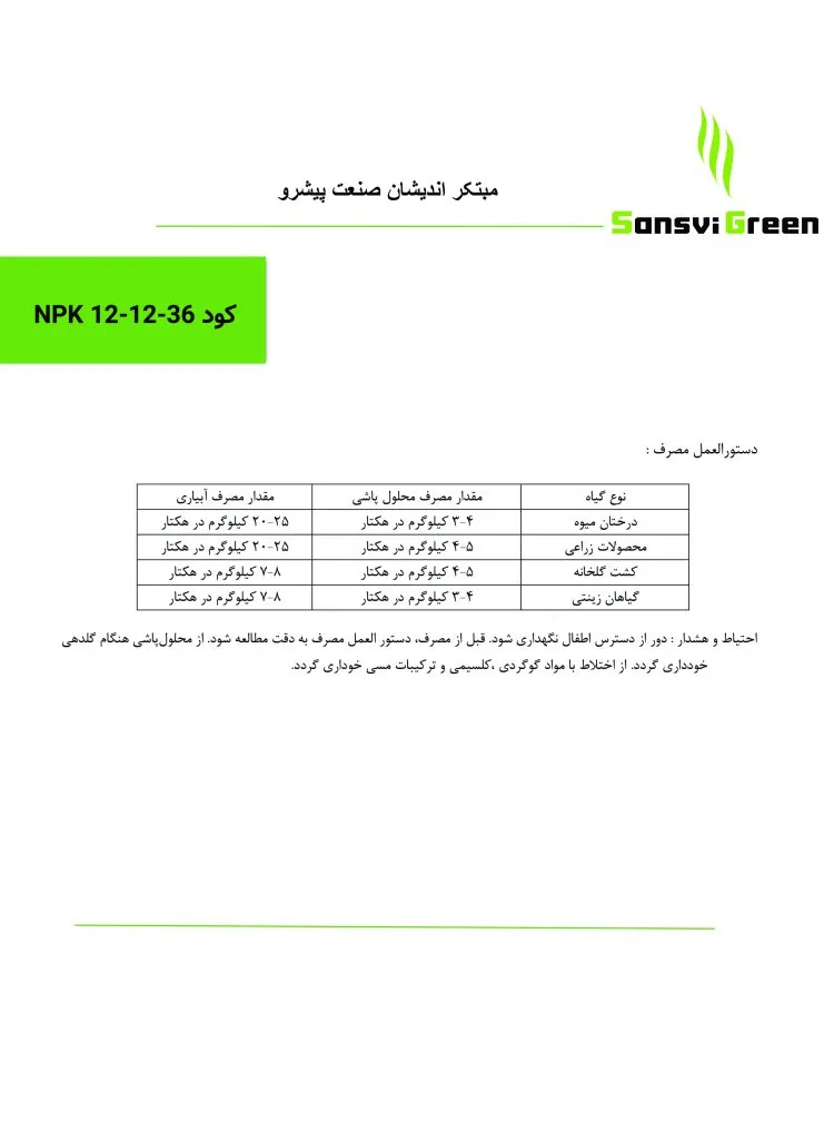 جدول مصرف کود کامل 36-12-12